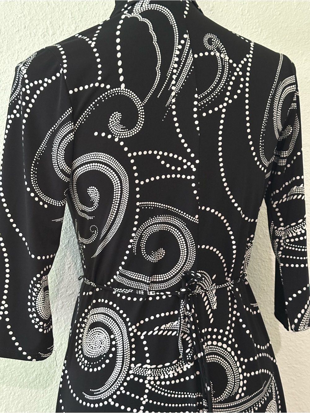 I.N. San Francisco Black and White Swirl Jersey Wrap-Style Midi Dress - Picture 3 of 8